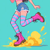 Action shot of boots on pavement